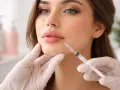 Primo piano di una donna che riceve un filler labbra. Si discute dei possibili lip plumper effetti collaterali.