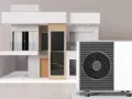 Moderna casa con pompa di calore nel sottotetto, pronta per un comfort efficiente.