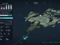 Una nave "Pelican" de Starfield, con detalles de sus sistemas y estadísticas.