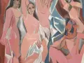 Les demoiselles d'Avignon : cinq femmes aux formes cubistes, certaines nues, dans une composition audacieuse.
