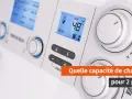 Le panneau d'un chauffe-eau moderne affiche 48°C. La question "Quelle capacité chauffe-eau pour 2 personnes ?" est mise en évidence.