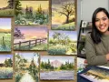Apprenez comment faire de l'aquarelle maison avec ces paysages bucoliques et une artiste souriante.