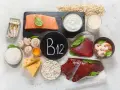 Vielfältige vitamin b12 lebensmittel: Lachs, Rindfleisch, Leber, Garnelen, Sardinen, Eier, Milchprodukte, Pilze und Haferflocken.