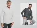 Mężczyźni w koszulach. Biała koszula o kroju regular fit, dopasowana do sylwetki. Szara koszula dżinsowa, luźniejsza.