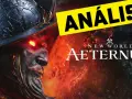 Un personaje con ojos rojos y un casco ornamentado, con el logo de New World Aeternum y la palabra "ANÁLISIS" en amarillo.