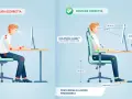 Confronto tra postura scorretta e corretta al computer. Il linguaggio del corpo è fondamentale per una postazione di lavoro ergonomica.
