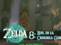 Link y Riju en la Ciudadela Gerudo, bajo un rayo de luz.