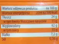 Tabela wartości odżywczych: 500 kcal na 100g herbatników. Zawiera tłuszcze, węglowodany, białko i sól.