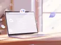 Laptop zeigt Code, der auf Symfony Messenger hinweist. Sprechblasen mit Icons schweben umher, wie bei einer Benachrichtigung.