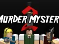 Postacie z gry Murder Mystery 2, z napisem "MURDER MYSTERY 2" i mieczem. Szukasz kodów do mm2?