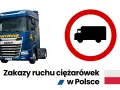 Niebieska ciężarówka DAF obok znaku zakazu ruchu dla pojazdów ciężarowych. Temat: zakazy tir w Polsce.
