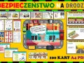 Ilustracja edukacyjna "Bezpieczeństwo na drodze" z zasadami ruchu drogowego dla dzieci, sygnalizacją świetlną i znakami.