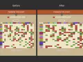 Comparación de dos tablas de tipos de Pokémon. La tabla de la izquierda muestra interacciones "Antes" y la de la derecha "Después", con 120 interacciones cada una.