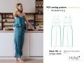 Patron gratuit combinaison pyjama pour une soirée détente. Le modèle comprend un haut à fines bretelles et un pantalon ample.