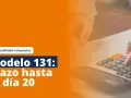Contabilidad e impuestos: Modelo 131, plazo hasta el día 20. Manos calculando con calculadora y papeles.