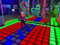 Kinder spielen im **underground lasergame Berlin** auf einer leuchtenden Tanzfläche. Bunte Drachen zieren die Wand.