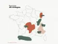 Carte de France indiquant les noms des montagnes : Pyrénées, Massif Central, Jura, Vosges, Alpes du Nord et du Sud.