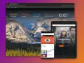 Przeglądarka Brave na ekranie komputera, telefonu i tabletu. Widoczne statystyki blokowania trackerów i reklam.