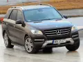 Brązowy Mercedes-Benz ML na mokrej nawierzchni, z widoczną tablicą rejestracyjną WW 0537T.