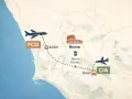Mapa pokazuje lotniska w Rzymie: FCO (32 km od centrum) i CIA (15 km od Roma Termini).