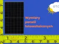 Miarka mierzy wymiary paneli fotowoltaicznych. Logo OTOVO z chmurką i słońcem.
