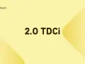 Napis "2.0 TDCi" na żółtym tle z logo JakiOlej.pl.