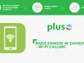 Grafika przedstawia ikonę telefonu z symbolem Wi-Fi, logo Plus oraz hasło "Bądź zawsze w zasięgu - Wi-Fi Calling".
