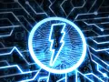 Błyskawica w okręgu na tle obwodów drukowanych. Symbolizuje energię, moc i technologię. Zastanawiasz się, ile to kWh?
