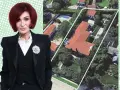 Sharon Osbourne obok rezydencji, która kiedyś należała do Ozzy'ego Osbourne'a. Luksusowa posiadłość z basenem i ogrodem.