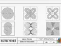 Dibujo técnico que demuestra el manejo de escuadras con diseños geométricos, incluyendo espirales y nudos.