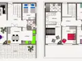 Plano casa feng shui ideal: salón, comedor, cocina, 5 dormitorios, 3 baños, vestidor y porche.