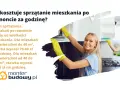 Cennik sprzątania po remoncie: 70-80 zł/h dla mieszkań do 40 m², 60-65 zł/h dla mieszkań 40-100 m². Uśmiechnięci pracownicy sprzątają kuchnię.