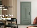 Klasyczna, oliwkowa porta Harmony B.0 z czarną klamką, idealnie wpasowana w nowoczesne wnętrze.