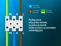 Schemat podłączenia lampy na dwa włączniki za pomocą kostki elektrycznej z przewodem uziemiającym. Widoczne przewody PE, N, L.