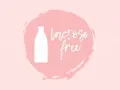 Grafika z butelką i napisem "lactose free" na różowym tle. Czy kefir ma laktozę? Ta grafika sugeruje, że tak, można znaleźć produkty bez laktozy.