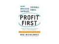 Book cover for "Profit First Method" by Mike Michalowicz. It shows "Profit First" in large letters, with expenses like rent and payroll crossed out.