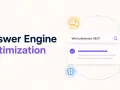 Answer Engine Optimization: Wie funktioniert AEO? Chat-Symbole, Gehirn und Datenbank deuten auf intelligente Suchoptimierung hin.