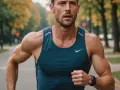 Mężczyzna w sportowym topie biegnie ulicą, skupiony na swoim oddechu. Właściwe jak oddychać podczas biegu to klucz do wytrzymałości.