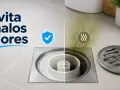 El bote sifónico evita malos olores. Comparativa visual de un desagüe limpio y uno con olores desagradables.