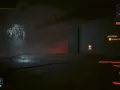 Mroczny korytarz w stylu cyberpunk. W oddali widać czerwoną łunę i wiszące pnącza. Na ekranie komunikat: "Dzień próby. Ucieknij z Songbird ze Stadionu.