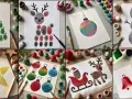 Creaciones navideñas con huellas dactilares: árbol, reno, muñeco de nieve, estrella, adornos y campanas. ¡Manos navideñas llenas de arte!