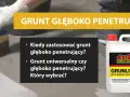 Ręka w białej rękawicy nakłada pędzlem grunt głęboko penetrujący na betonową posadzkę. Obok kanister z produktem.