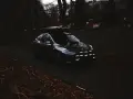 Mörk Tesla med takbox och extraljusstag redo för äventyr längs en höstfärgad väg.
