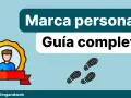 Ilustración de una guía completa de marca personal, con un icono de persona premiada y huellas.