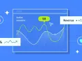 A network optimizer dashboard shows active sessions at 58, 23% growth, and 12% revenue increase.