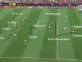 Jugadores de Flamengo y River Plate en el campo, mostrando las alineaciones. El marcador indica 0-0 en el minuto 4:44.