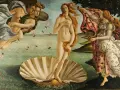 Narodziny Wenus, arcydzieło sztuki renesansu. Wenus na muszli, otoczona przez bogów i nimfy, w otoczeniu natury.