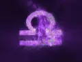 Symbol Wagi, znaku zodiaku, z fioletową, kosmiczną poświatą. Poznaj jego charakterystykę.
