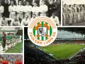 Kolaż zdjęć z historią MKS Zagłębie Lubin: drużyny w różnych latach, herb klubu i stadion pełen kibiców.