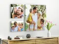 Trois toiles format 20f présentent une famille heureuse. Sur la plus grande, les parents câlinent leurs enfants. Une autre montre un père et son fils, et la troisième, une famille souriante.